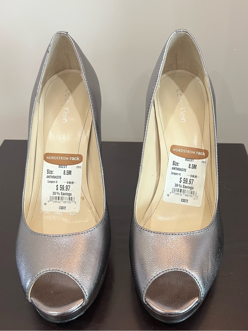 Calvin Klein Women's Metallic Anthracite Peep-Toe Heels